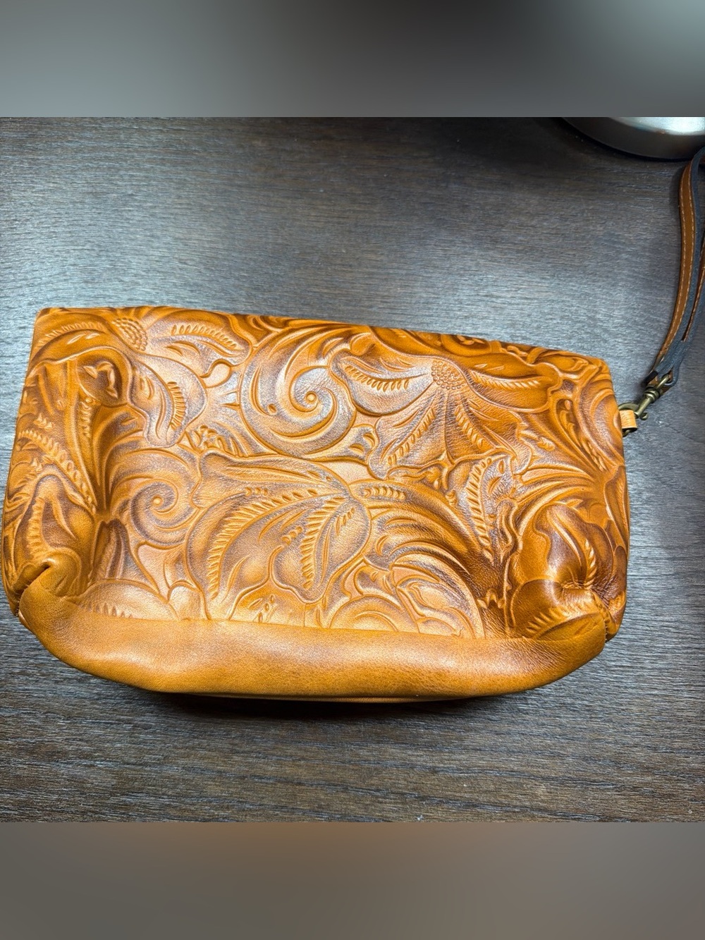 Embossed Patricia Nash Floral Leather Wristlet Clutch - Tan